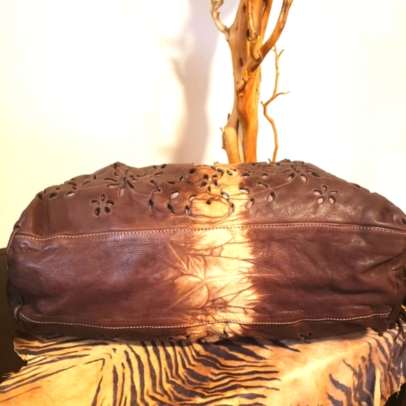 CATERINA LUCCHI-Brn/Ivory Leather Tie Dye Satchel w/ Tassel-NEW - Picture 8 of 15